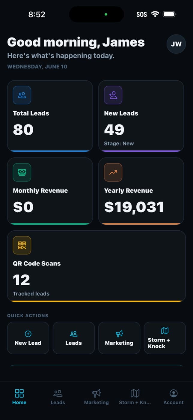 CrewLogik roofing CRM dashboard